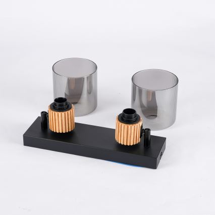 Brilagi - Lámpara de dos focos HYGGE 2xE14/15W/230V negra/vidrio ahumado