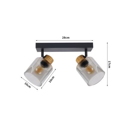 Brilagi - Lámpara de dos focos HYGGE 2xE14/15W/230V negra/vidrio ahumado