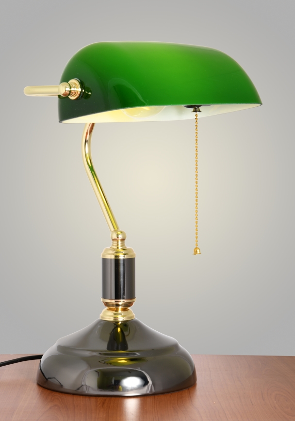 Brilagi - Lámpara de escritorio BANK OFFICE 1xE27/60W/230V negra/dorada/verde