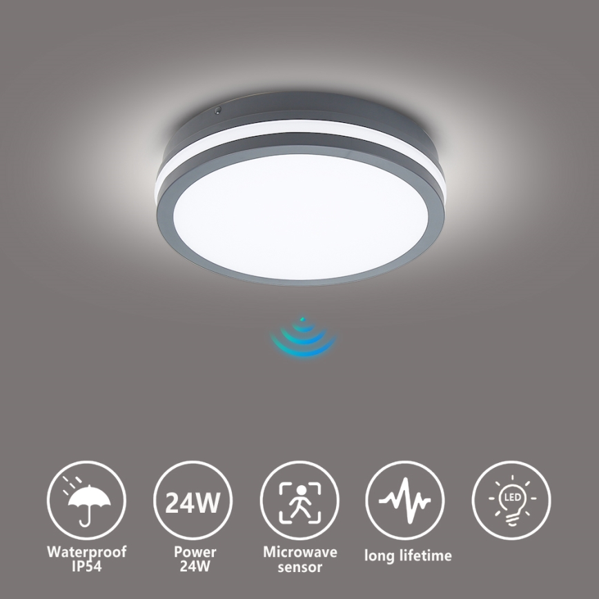 Brilagi - Lámpara de exterior LED con sensor BENE LED/24W/230V diá. 26 cm antracita IP54