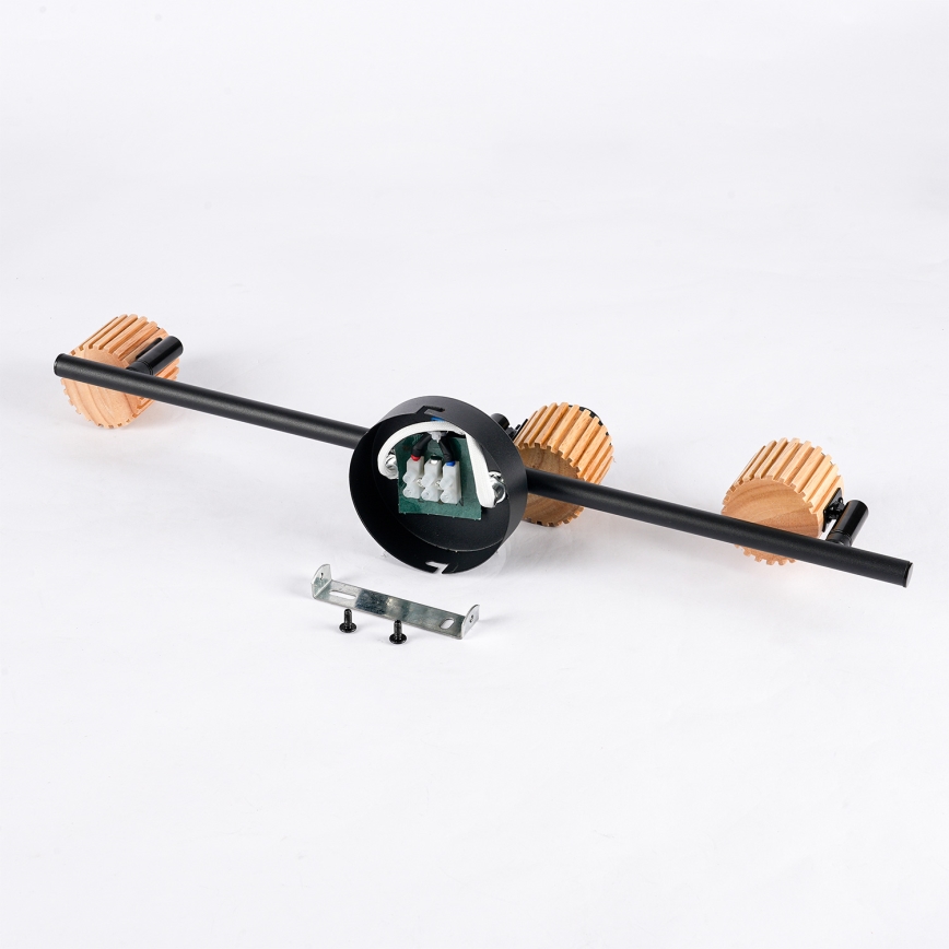 Brilagi - Lámpara de focos BASKLITE 3xE27/15W/230V madera de caucho/negro