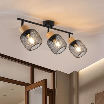 Brilagi - Lámpara de focos BASKLITE 3xE27/15W/230V madera/negro