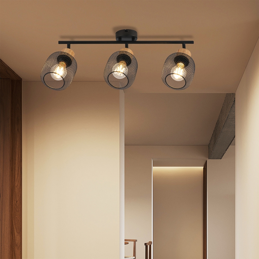 Brilagi - Lámpara de focos BASKLITE 3xE27/15W/230V madera/negro