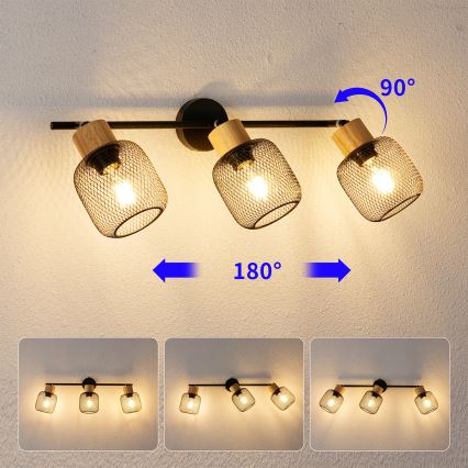Brilagi - Lámpara de focos BASKLITE 3xE27/15W/230V madera/negro