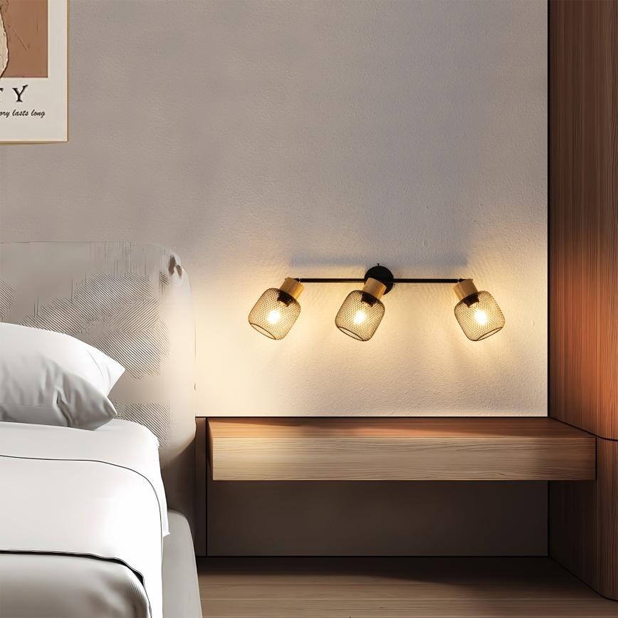 Brilagi - Lámpara de focos BASKLITE 3xE27/15W/230V madera/negro