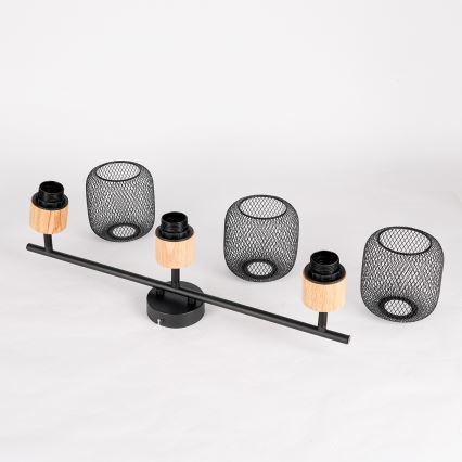 Brilagi - Lámpara de focos BASKLITE 3xE27/15W/230V madera/negro