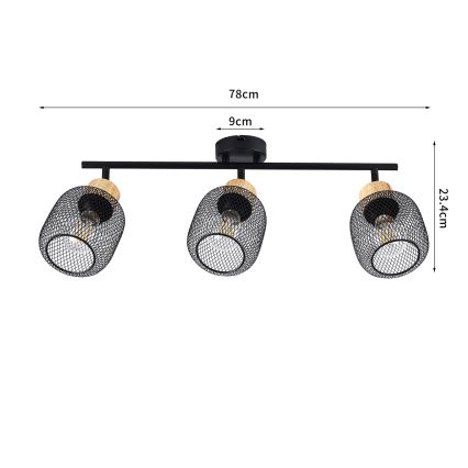 Brilagi - Lámpara de focos BASKLITE 3xE27/15W/230V madera/negro