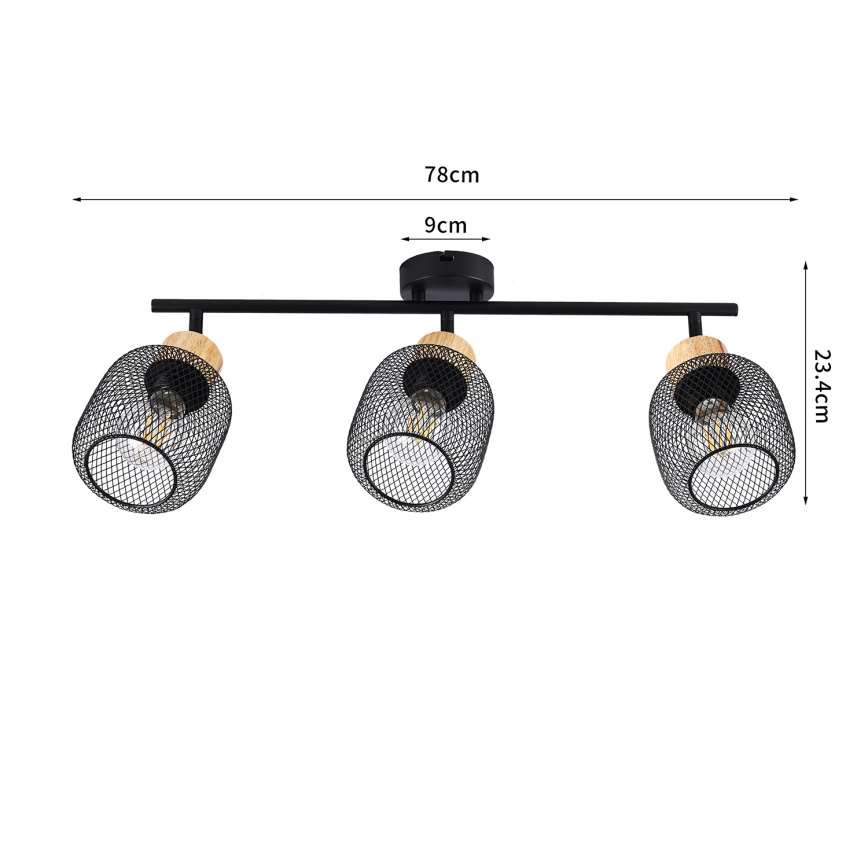 Brilagi - Lámpara de focos BASKLITE 3xE27/15W/230V madera/negro