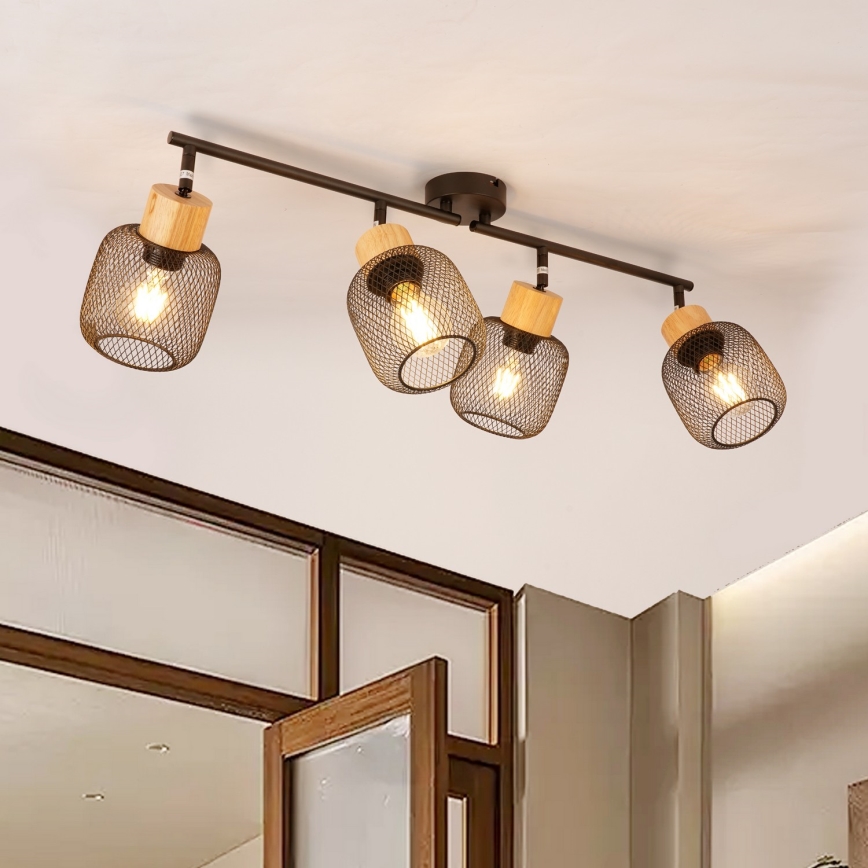 Brilagi - Lámpara de focos BASKLITE 4xE27/15W/230V madera de caucho/negro