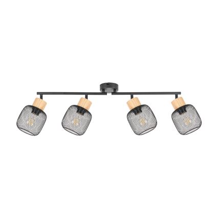 Brilagi - Lámpara de focos BASKLITE 4xE27/15W/230V madera de caucho/negro