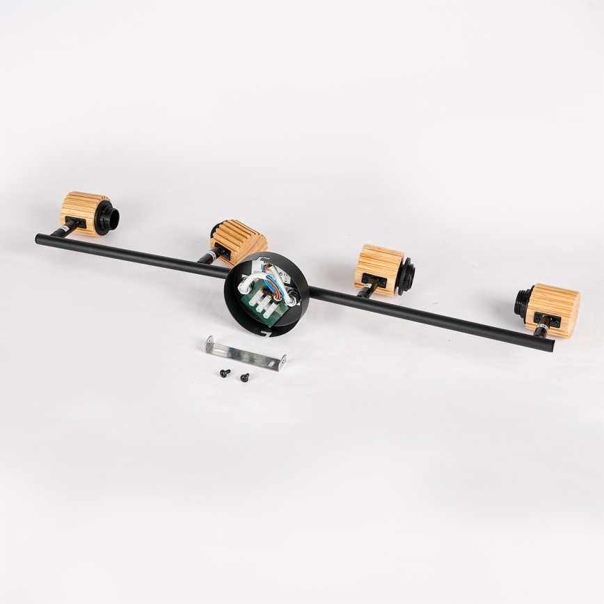 Brilagi - Lámpara de focos BASKLITE 4xE27/15W/230V madera de caucho/negro