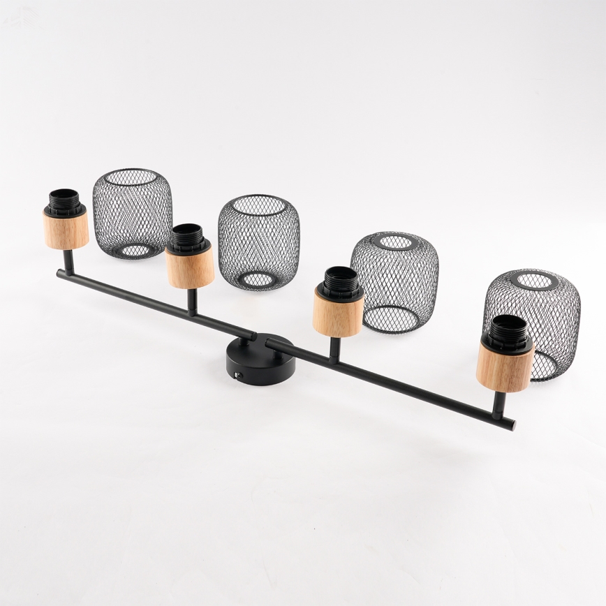 Brilagi - Lámpara de focos BASKLITE 4xE27/15W/230V madera de caucho/negro