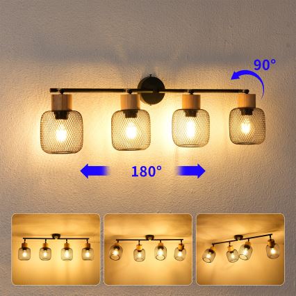 Brilagi - Lámpara de focos BASKLITE 4xE27/15W/230V madera/negro