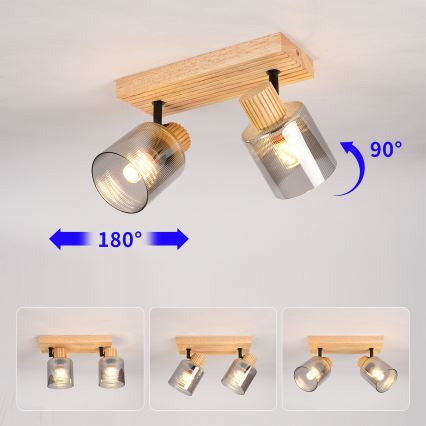 Brilagi - Lámpara de focos HYGGE 2xE14/15W/230V madera/ahumado