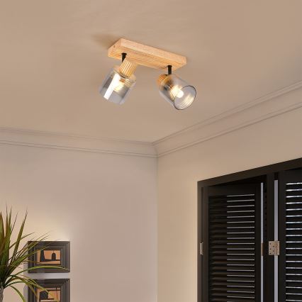 Brilagi - Lámpara de focos HYGGE 2xE14/15W/230V madera/ahumado