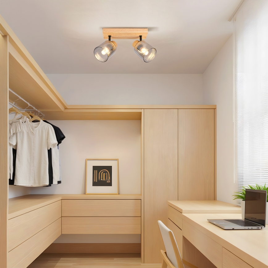 Brilagi - Lámpara de focos HYGGE 2xE14/15W/230V madera/ahumado