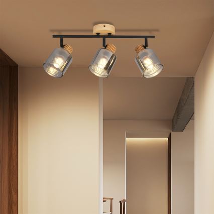 Brilagi - Lámpara de focos HYGGE 3xE14/15W/230V madera/ahumado