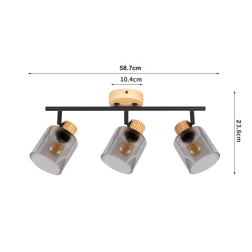 Brilagi - Lámpara de focos HYGGE 3xE14/15W/230V madera/ahumado