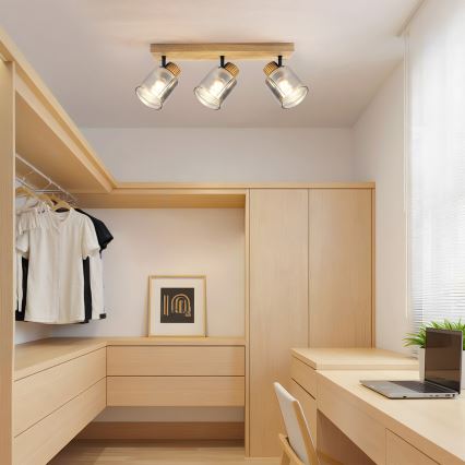 Brilagi - Lámpara de focos HYGGE 3xE14/15W/230V madera/ahumado