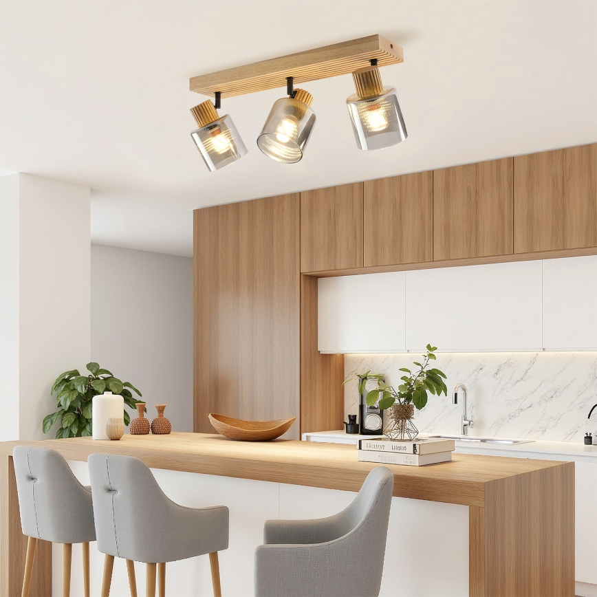 Brilagi - Lámpara de focos HYGGE 3xE14/15W/230V madera/ahumado