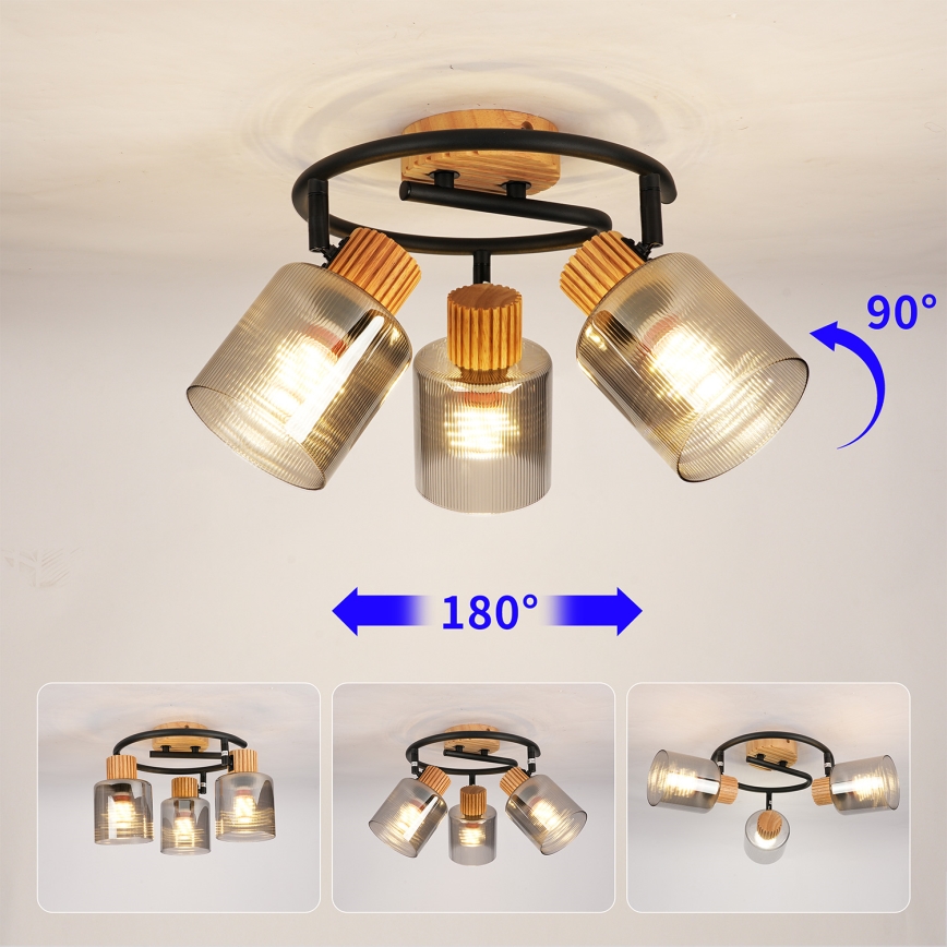 Brilagi - Lámpara de focos HYGGE 3xE14/15W/230V madera de caucho/fumé
