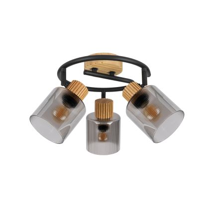 Brilagi - Lámpara de focos HYGGE 3xE14/15W/230V madera de caucho/fumé