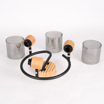 Brilagi - Lámpara de focos HYGGE 3xE14/15W/230V madera de caucho/fumé