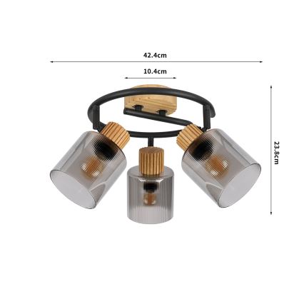 Brilagi - Lámpara de focos HYGGE 3xE14/15W/230V madera de caucho/fumé