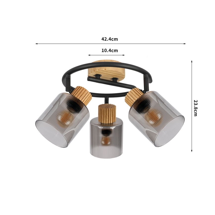 Brilagi - Lámpara de focos HYGGE 3xE14/15W/230V madera de caucho/fumé