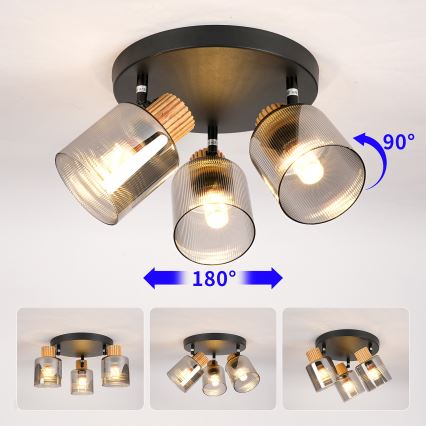 Brilagi - Lámpara de focos HYGGE 3xE14/15W/230V negro/ahumado