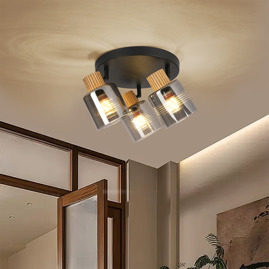 Brilagi - Lámpara de focos HYGGE 3xE14/15W/230V negro/ahumado