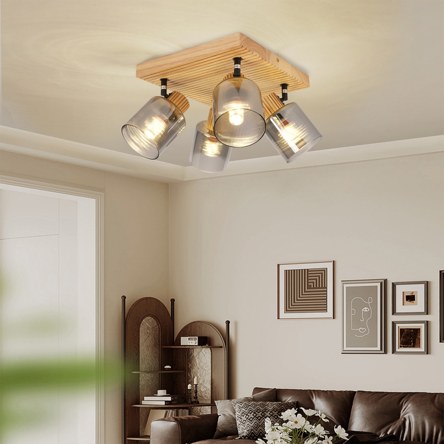 Brilagi - Lámpara de focos HYGGE 4xE14/15W/230V madera/ahumada