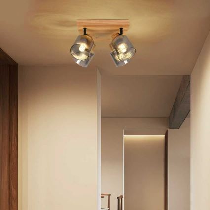 Brilagi - Lámpara de focos HYGGE 4xE14/15W/230V madera/ahumada