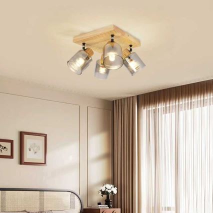 Brilagi - Lámpara de focos HYGGE 4xE14/15W/230V madera/ahumada