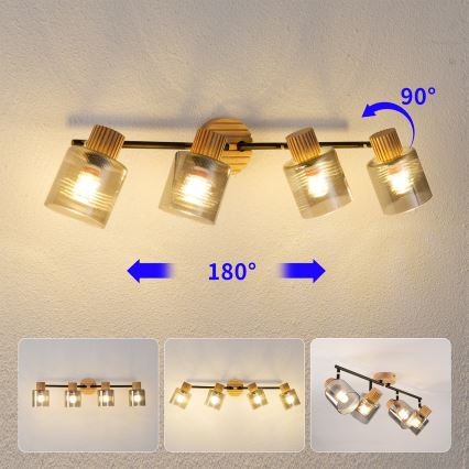Brilagi - Lámpara de focos HYGGE 4xE14/15W/230V madera/ahumado