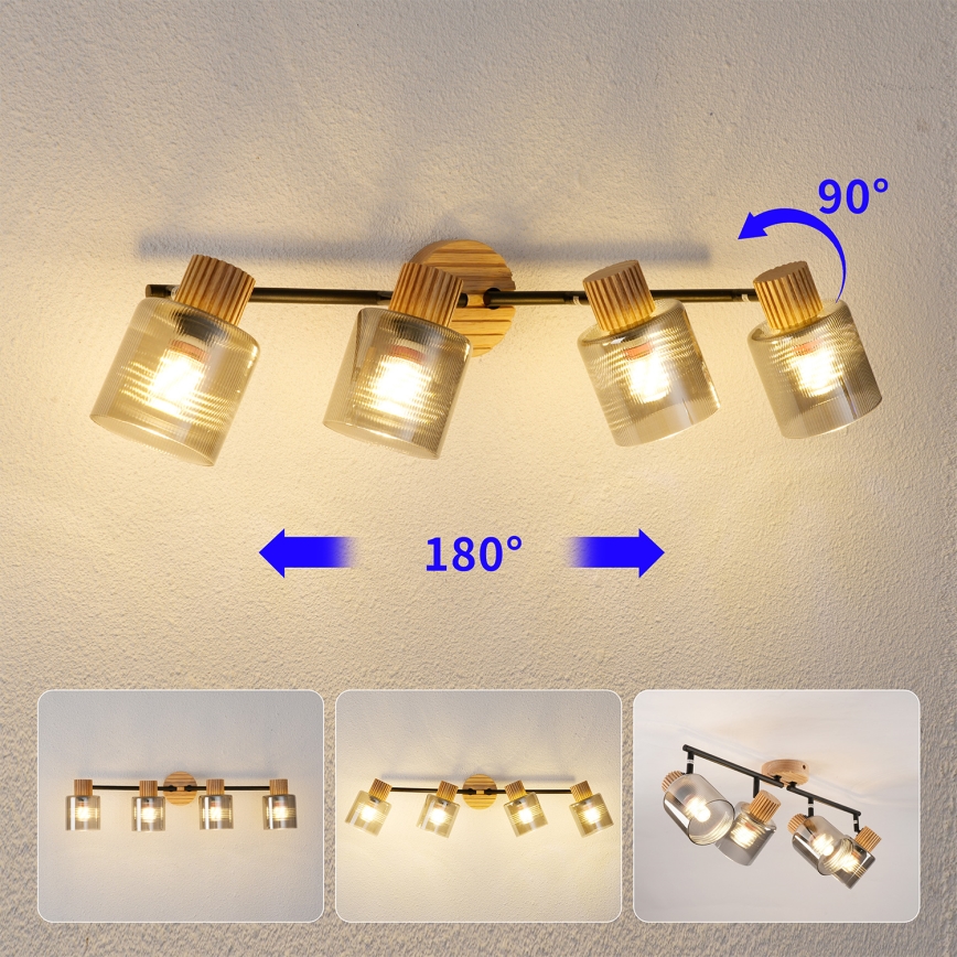 Brilagi - Lámpara de focos HYGGE 4xE14/15W/230V madera/ahumado