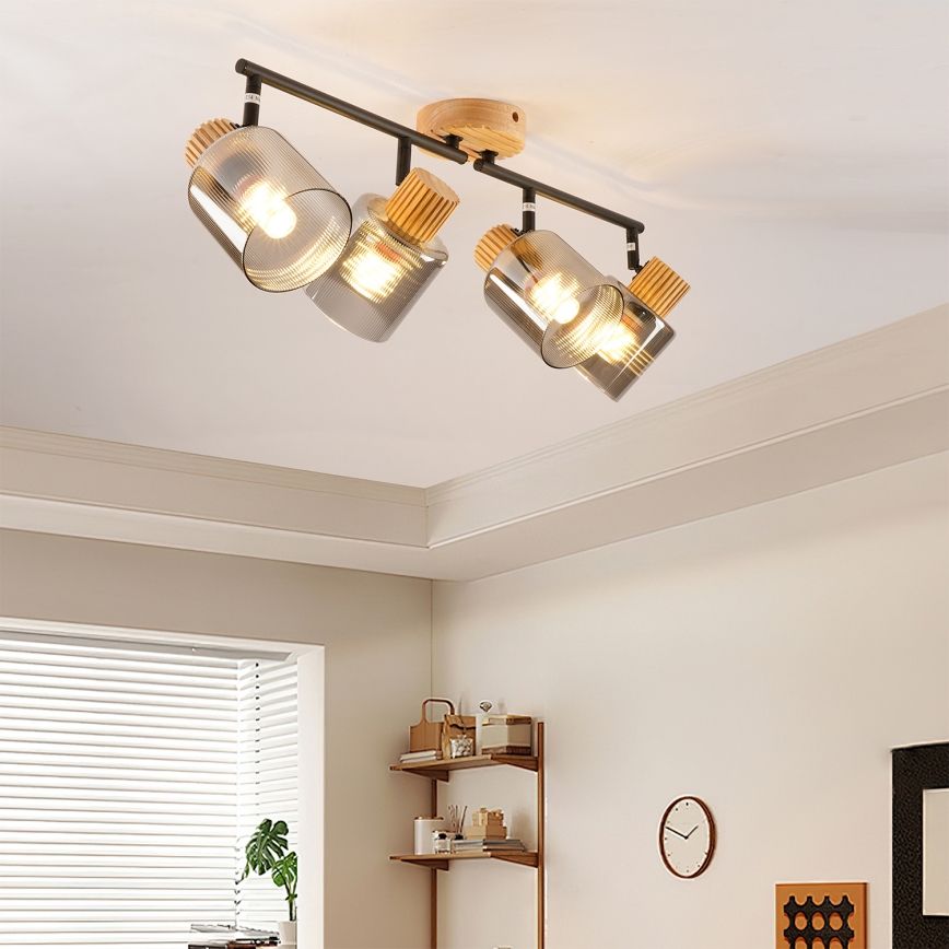 Brilagi - Lámpara de focos HYGGE 4xE14/15W/230V madera/ahumado