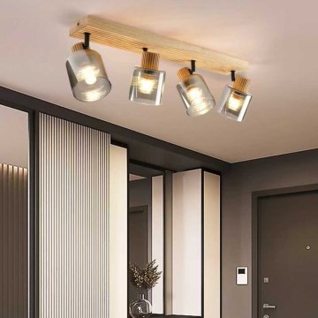 Brilagi - Lámpara de focos HYGGE 4xE14/15W/230V madera/ahumado