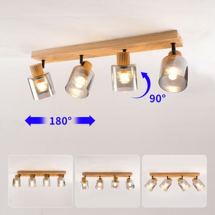 Brilagi - Lámpara de focos HYGGE 4xE14/15W/230V madera/ahumado