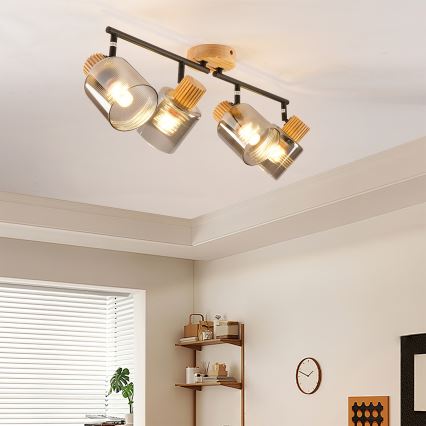 Brilagi - Lámpara de focos HYGGE 4xE14/15W/230V madera de caucho/ahumado