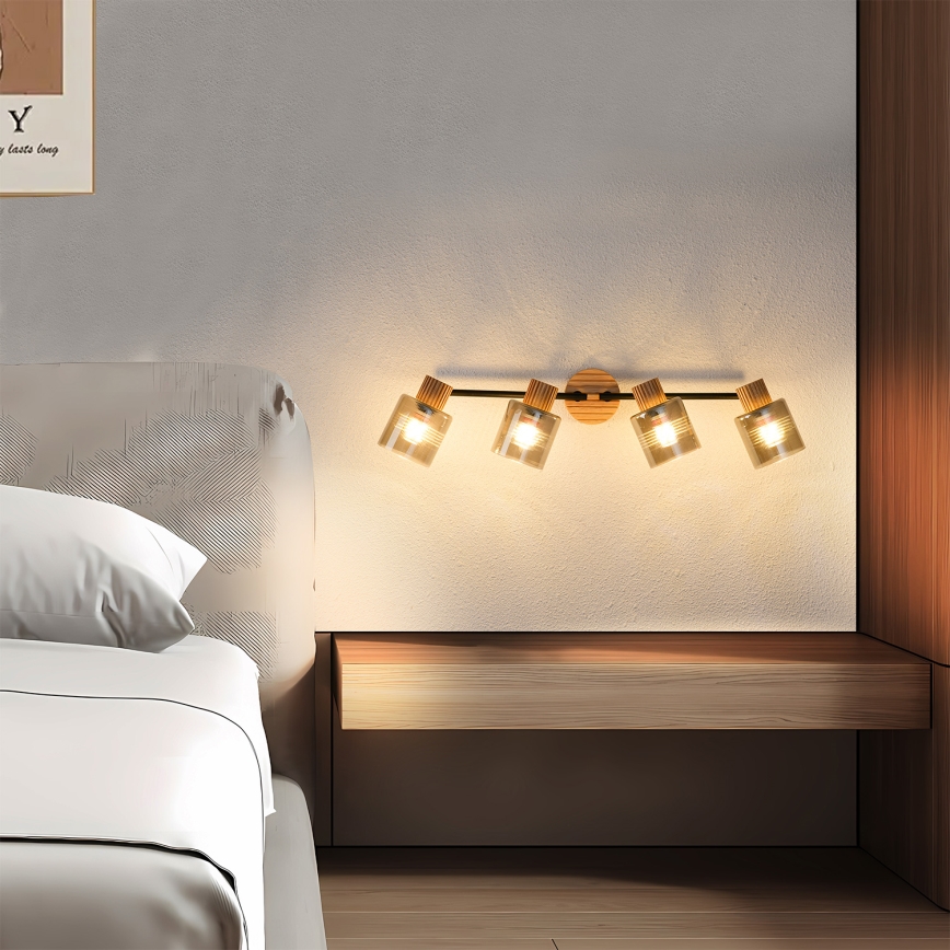 Brilagi - Lámpara de focos HYGGE 4xE14/15W/230V madera de caucho/ahumado