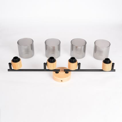 Brilagi - Lámpara de focos HYGGE 4xE14/15W/230V madera de caucho/ahumado