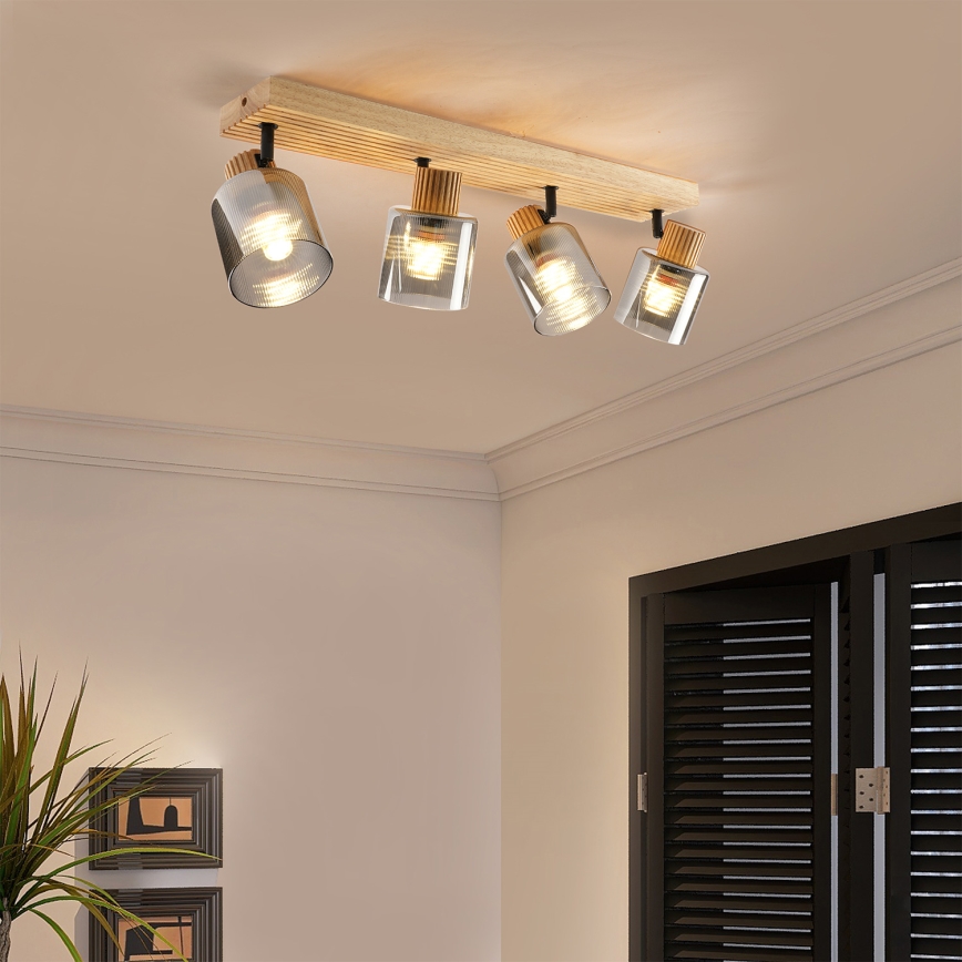 Brilagi - Lámpara de focos HYGGE 4xE14/15W/230V madera de caucho/ahumado
