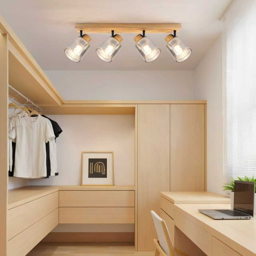 Brilagi - Lámpara de focos HYGGE 4xE14/15W/230V madera de caucho/ahumado