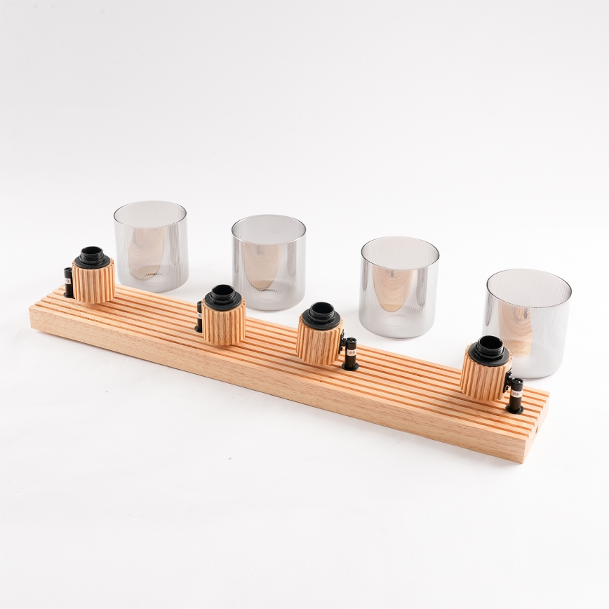 Brilagi - Lámpara de focos HYGGE 4xE14/15W/230V madera de caucho/ahumado