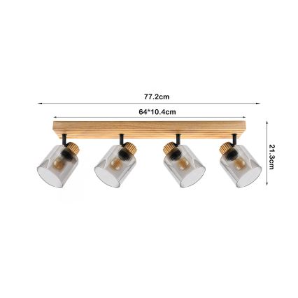 Brilagi - Lámpara de focos HYGGE 4xE14/15W/230V madera de caucho/ahumado