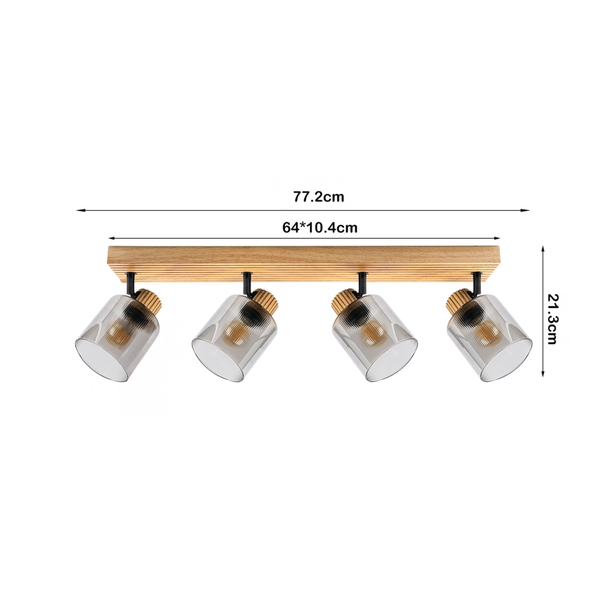 Brilagi - Lámpara de focos HYGGE 4xE14/15W/230V madera de caucho/ahumado