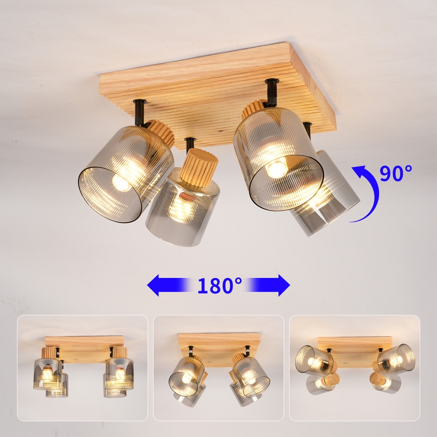 Brilagi - Lámpara de focos HYGGE 4xE14/15W/230V madera de hevea/ahumado