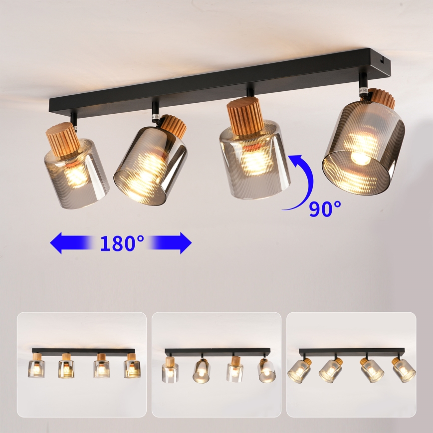 Brilagi - Lámpara de focos HYGGE 4xE14/15W/230V negro/ahumado