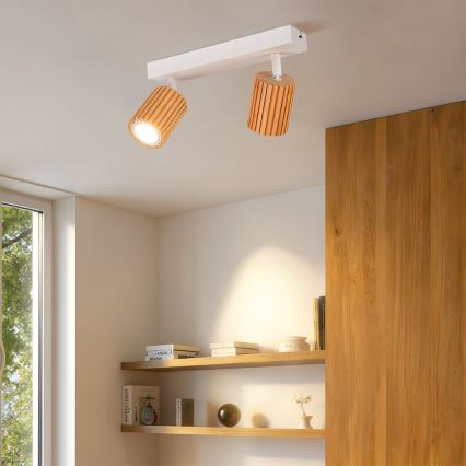 Brilagi - Lámpara de focos MODERN WOOD 2xGU10/8W/230V madera/blanco